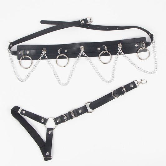 Belt and garter harness with rings and chain detail One Size SUBBLIME